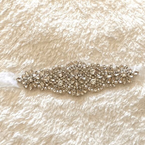 Rhinestone Beaded Wedding Bridal Prom Crystal Applique Sash Waist Belt NEW - Picture 9 of 12